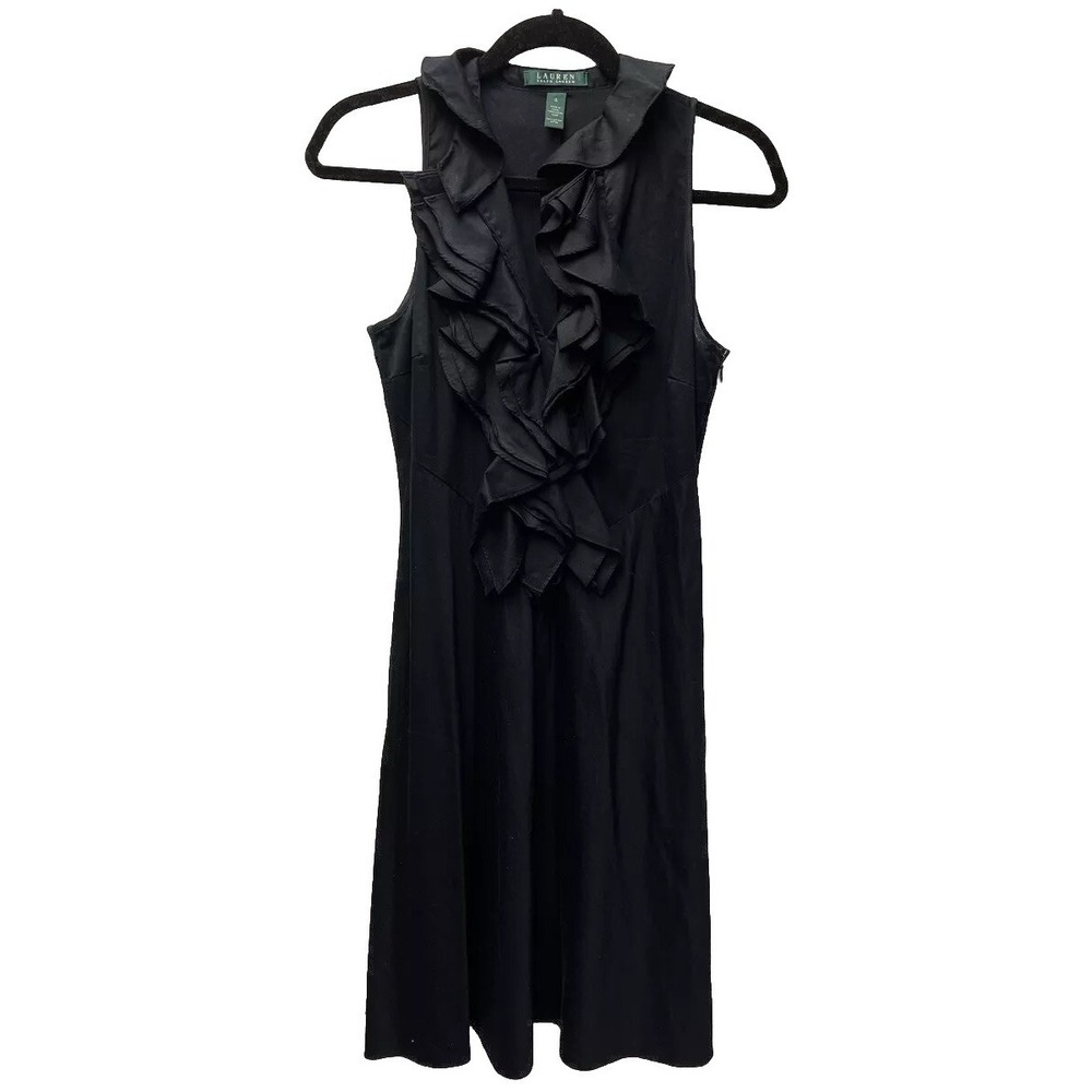 Lauren Ralph Lauren 4 Black LBD Dress Ruffled Y2K Romantic Cocktail Fairy Whimsy